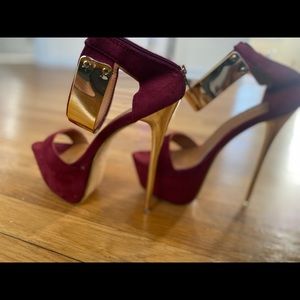Burgundy Platform High Heel Shoes